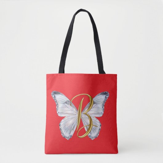 Elegant Floral Butterfly Letter B - Artistic Monog トートバッグ (正面)