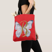 Elegant Floral Butterfly Letter B - Artistic Monog トートバッグ (クローズアップ)