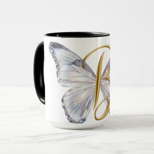 Elegant Floral Butterfly Letter B - Artistic Monog マグカップ (正面左)