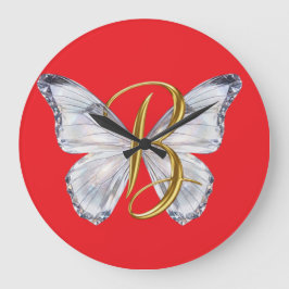 Elegant Floral Butterfly Letter B - Artistic Monog ラージ壁時計