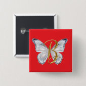 Elegant Floral Butterfly Letter B - Artistic Monog 缶バッジ (正面&裏面)