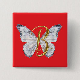 Elegant Floral Butterfly Letter B - Artistic Monog 缶バッジ