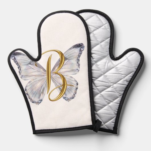 Elegant Floral Butterfly Letter B - Artistic Monog 鍋つかみ (正面/裏面)