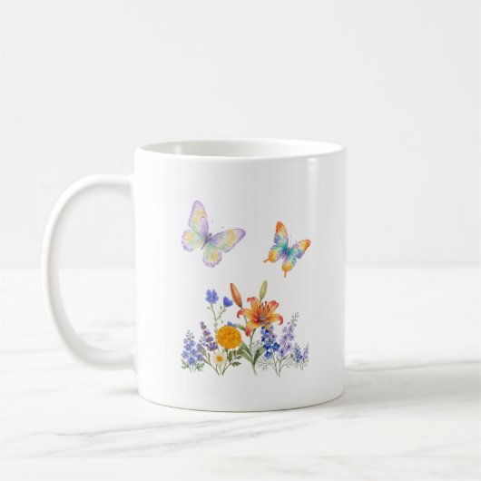 Elegant Floral & Butterfly Mug – Delicate Flowers コーヒーマグカップ (左)