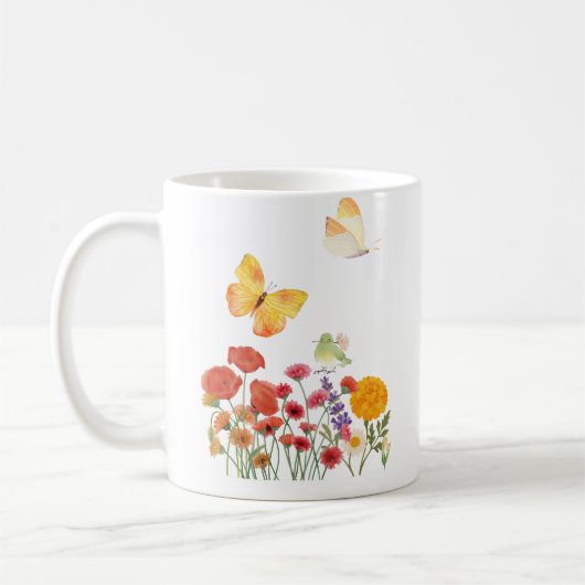 Elegant Floral & Butterfly Mug – Delicate Flowers コーヒーマグカップ (左)