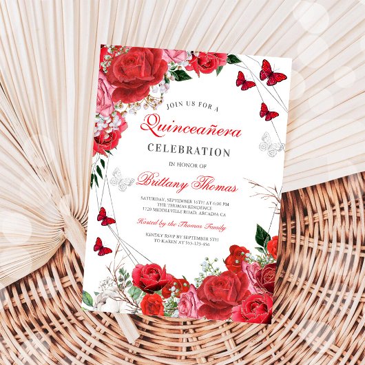 Elegant Floral Butterfly Quinceañera Invitation 招待状