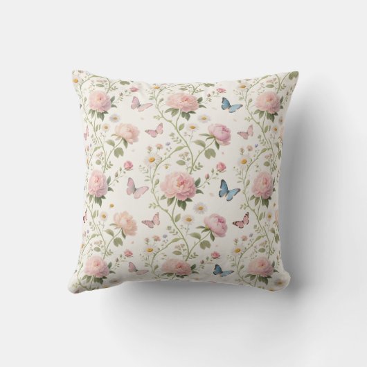 Elegant Floral & Butterfly Throw Pillow クッション (裏面)