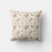 Elegant Floral & Butterfly Throw Pillow クッション (正面)