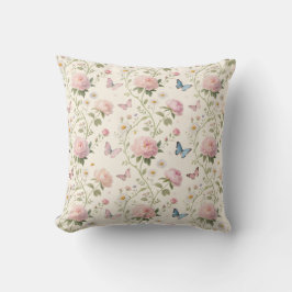 Elegant Floral & Butterfly Throw Pillow クッション