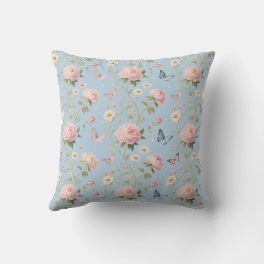 Elegant Floral & Butterfly Throw Pillow クッション (裏面)