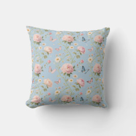 Elegant Floral & Butterfly Throw Pillow クッション