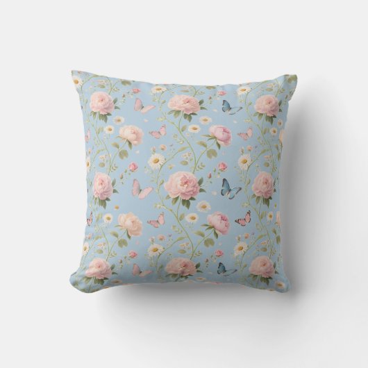 Elegant Floral & Butterfly Throw Pillow クッション (正面)