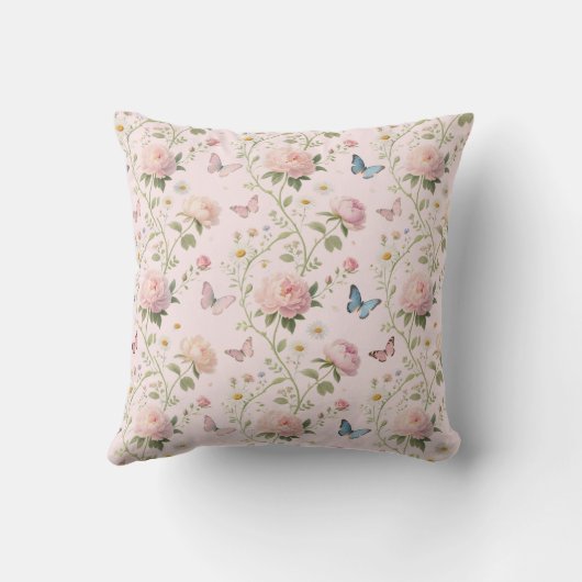 Elegant Floral & Butterfly Throw Pillow クッション (裏面)