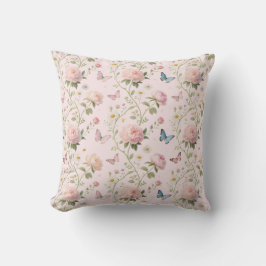 Elegant Floral & Butterfly Throw Pillow クッション