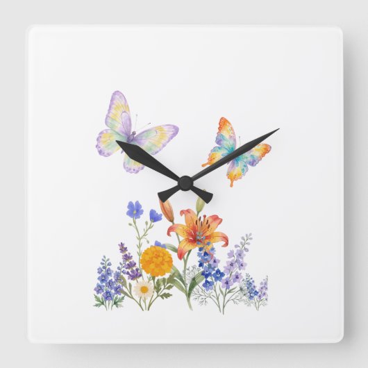 Elegant Floral & Butterfly Wall Art – Beautiful Fl スクエア壁時計 (正面)