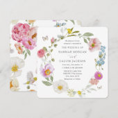 Elegant Floral Butterfly Wedding Invitation 招待状 (正面/裏面)