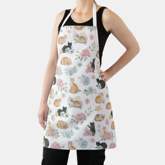 Elegant Floral Cat Print Apron エプロン (インサイチュ)