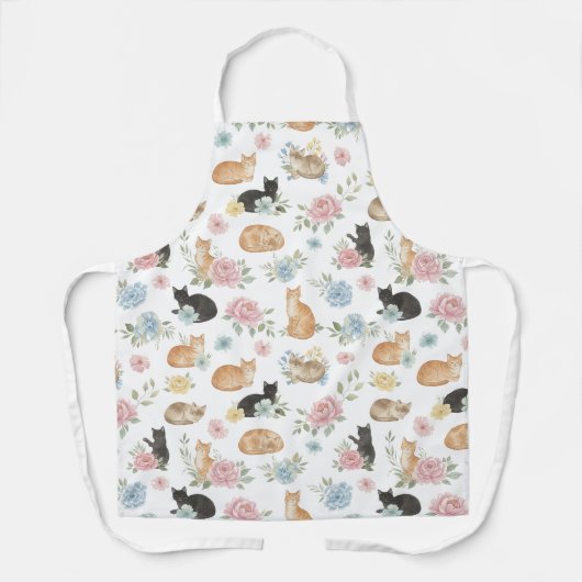 Elegant Floral Cat Print Apron エプロン (正面)
