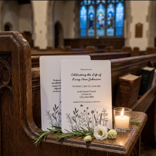 Elegant Floral "Celebrating the Life" Funeral 招待状