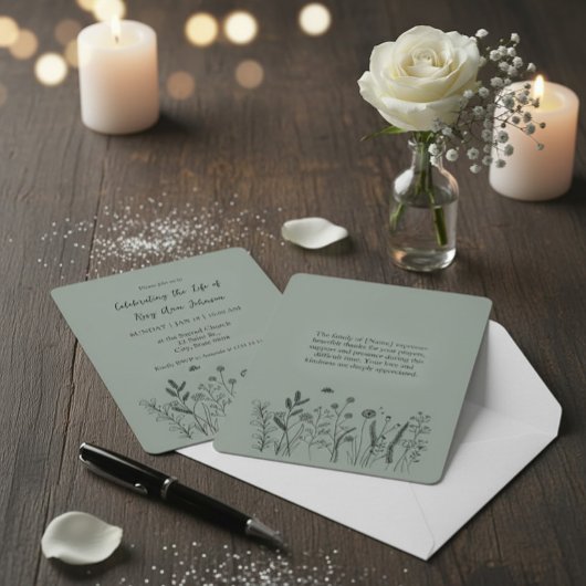 Elegant Floral "Celebrating the Life" Funeral 招待状