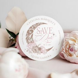 Elegant Floral Celestial Moon Stars Quinceanera セーブザデート