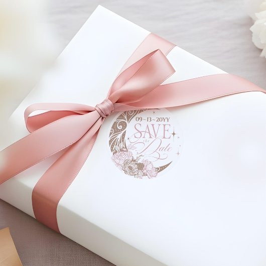 Elegant Floral Celestial Moon Stars Save The Date ラウンドシール
