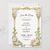 Elegant Floral Cherub Save the Date 招待状 (正面)