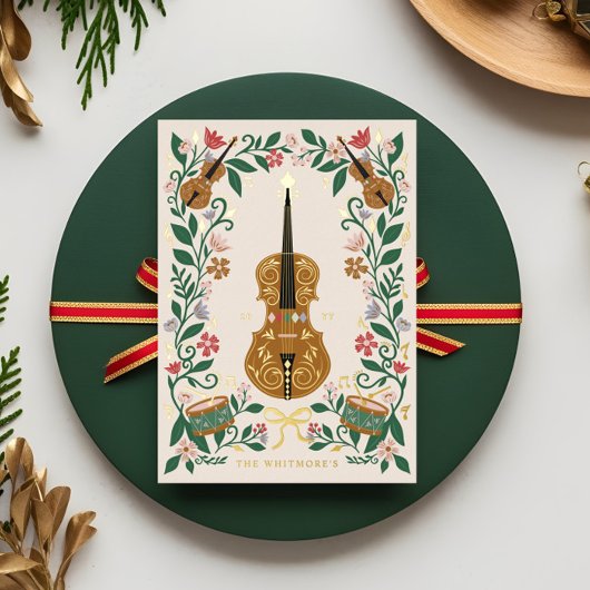 Elegant Floral Christmas Nutcracker Ballet Musical 箔シーズンカード