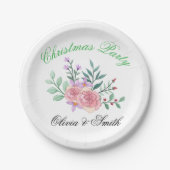 Elegant Floral Christmas Party Paper Plate ペーパープレート (正面)