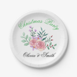 Elegant Floral Christmas Party Paper Plate ペーパープレート