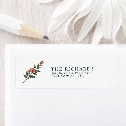 Elegant Floral Christmas Return Address Label ラベル (インサイチュ)