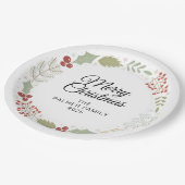 Elegant Floral Christmas Wreath Family Custom Name ペーパープレート (アングル)