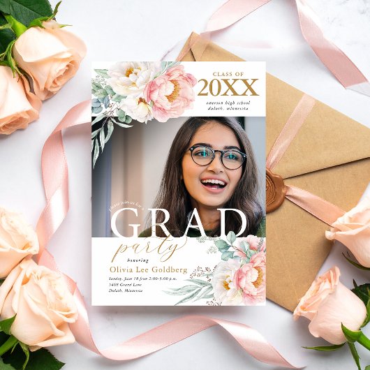 Elegant Floral Class of 2023 Grad Party Invitation 招待状