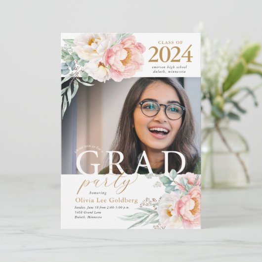 Elegant Floral Class of 2023 Grad Party Invitation 招待状 (スタンド正面)