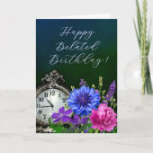 Elegant Floral Clock Belated Birthday Card カード (正面)