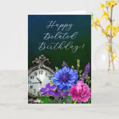 Elegant Floral Clock Belated Birthday Card カード (黄色い花)