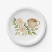 Elegant Floral Coffee Bridal Shower ペーパープレート (正面)