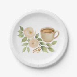 Elegant Floral Coffee Bridal Shower ペーパープレート