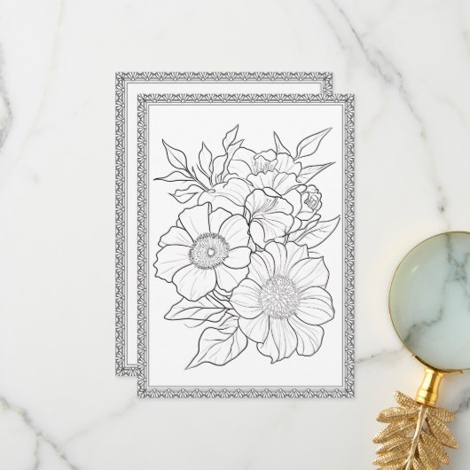 Elegant Floral Color Your Own Greeting Card サンキューカード (正面/裏面インサイチュ)