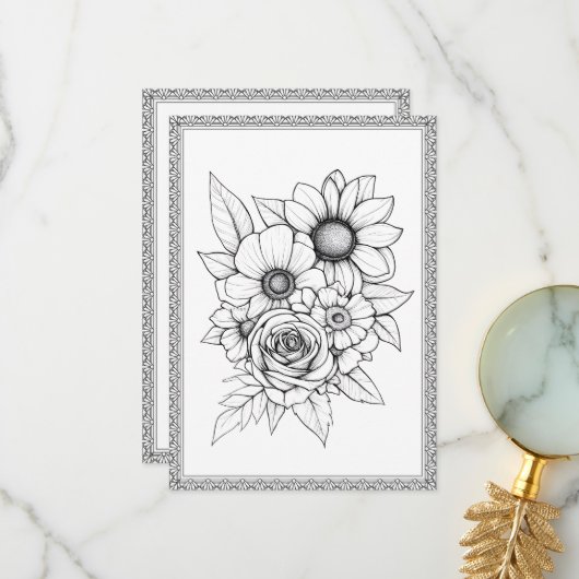 Elegant Floral Color Your Own Greeting Card サンキューカード (正面/裏面インサイチュ)