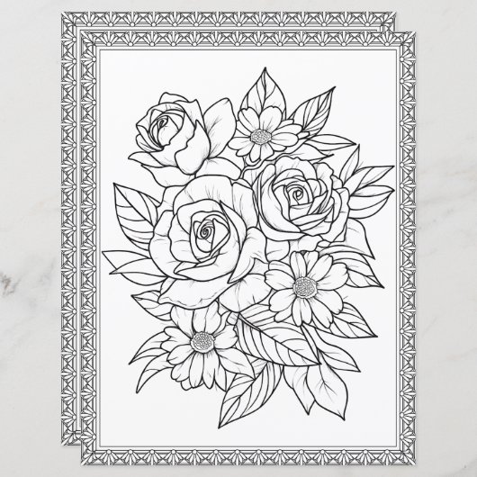 Elegant Floral Coloring Page Scrapbook Paper (正面/裏面)