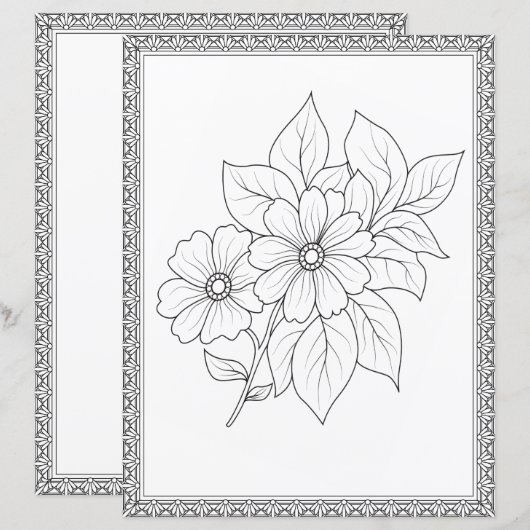 Elegant Floral Coloring Page Scrapbook Paper (正面/裏面)