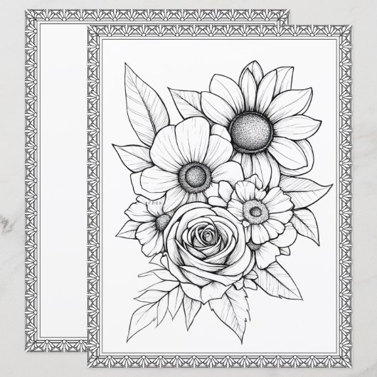 Elegant Floral Coloring Page Scrapbook Paper (正面/裏面)