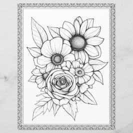 Elegant Floral Coloring Page Scrapbook Paper