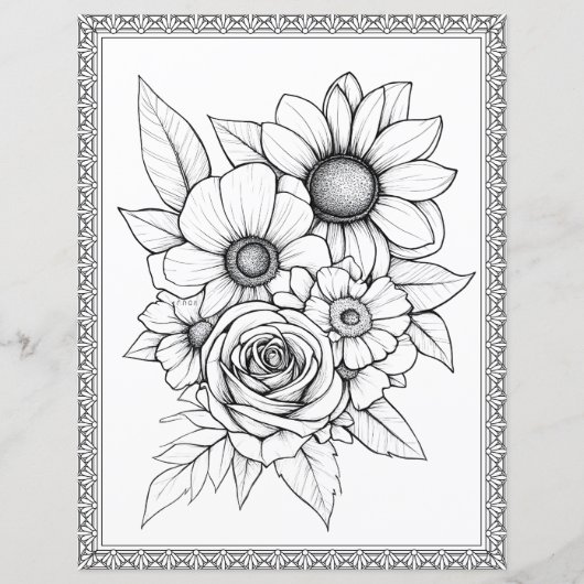 Elegant Floral Coloring Page Scrapbook Paper (正面)