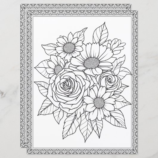 Elegant Floral Coloring Page Scrapbook Paper (正面/裏面)