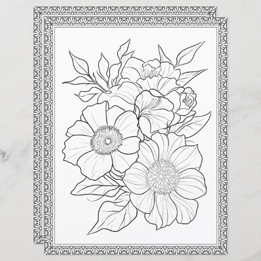 Elegant Floral Coloring Page Scrapbook Paper (正面/裏面)