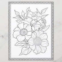 Elegant Floral Coloring Page Scrapbook Paper