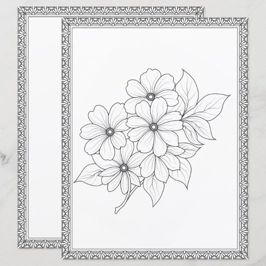 Elegant Floral Coloring Page Scrapbook Paper (正面/裏面)