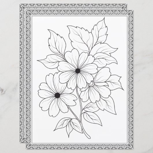 Elegant Floral Coloring Page Scrapbook Paper (正面/裏面)